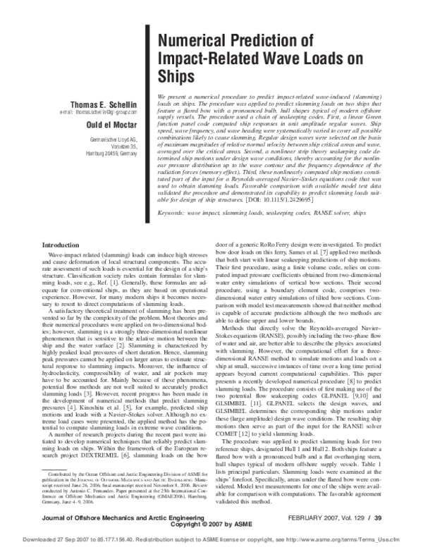 (PDF) Numerical Prediction of Impact-Related Wave Loads on Ships