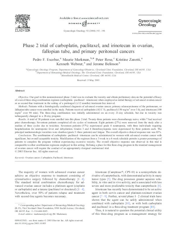 (PDF) Phase 2 trial of carboplatin, paclitaxel, and irinotecan in ...