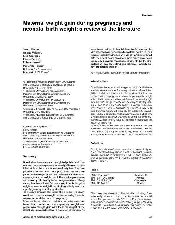 (PDF) Maternal weight gain during pregnancy and neonatal birth weight a review of the