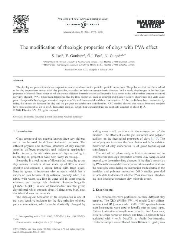 (PDF) The modification of rheologic properties of clays with PVA effect
