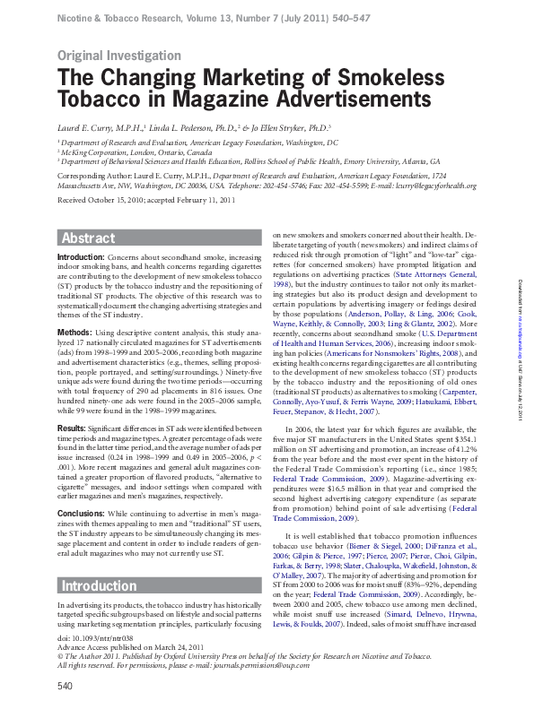 The Changing Marketing of Smokeless Tobacco in Magazine Advertisements