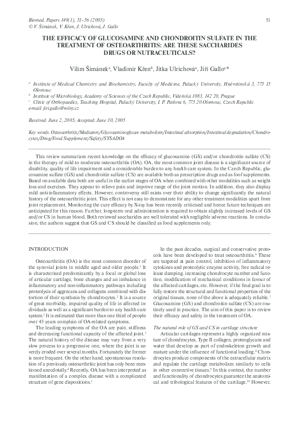 (PDF) The efficacy of glucosamine and chondroitin sulfate in the