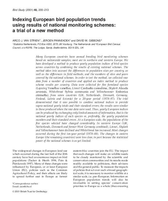 (PDF) Indexing European bird population trends using results of ...