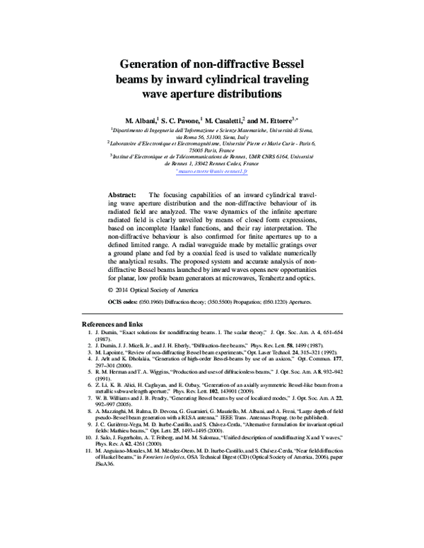 (PDF) Generation of non-diffractive Bessel beams by inward cylindrical ...