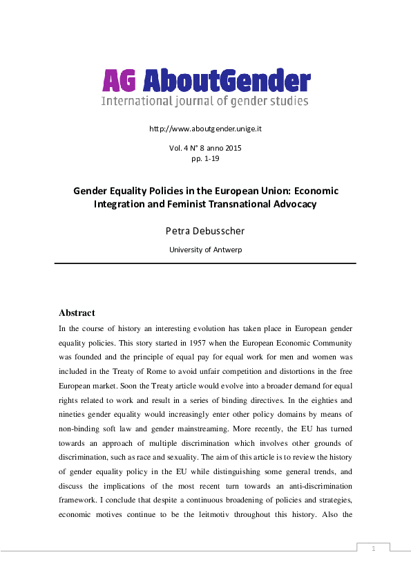 (PDF) Gender Equality Policies in the European Union: Economic ...