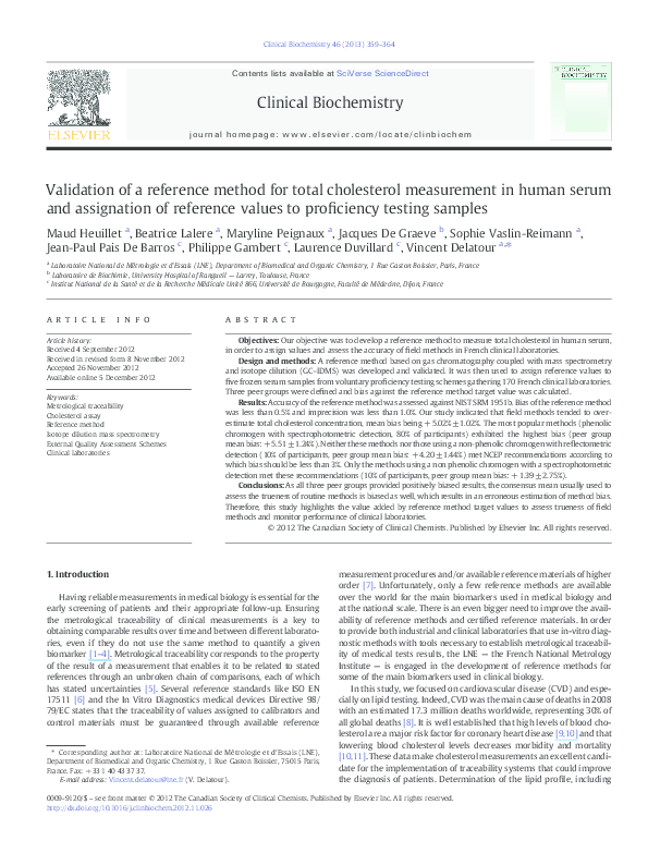 (PDF) Validation of a reference method for total cholesterol ...