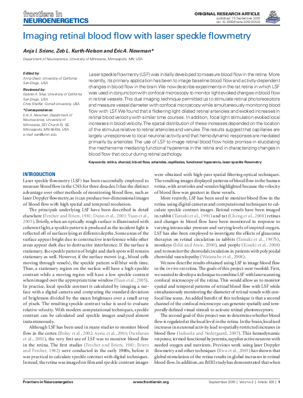 (PDF) Imaging retinal blood flow with laser speckle flowmetry