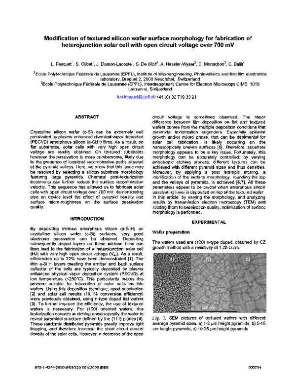 (PDF) Modification of textured silicon wafer surface morphology for ...