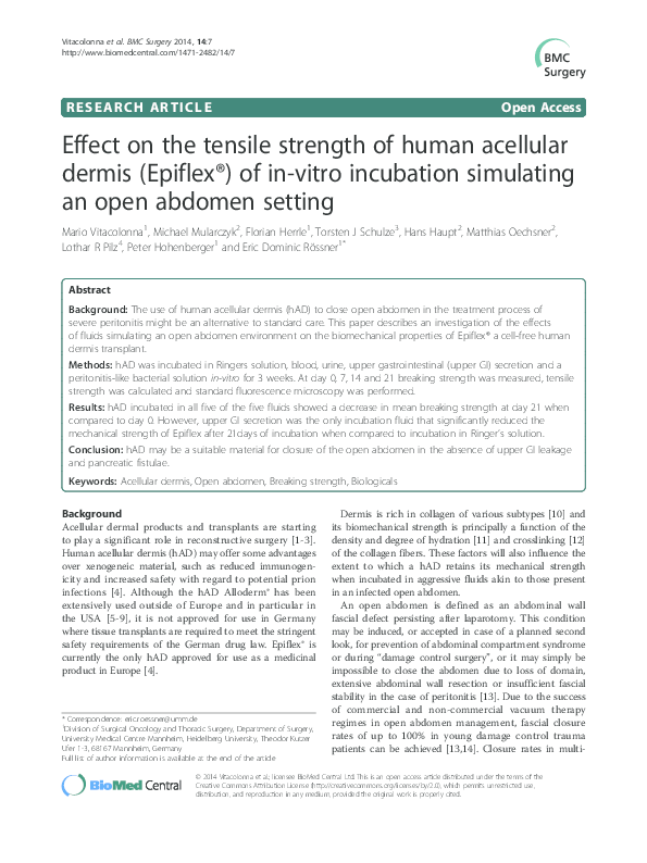 (PDF) Effect on the tensile strength of human acellular dermis (Epiflex ...