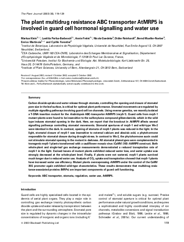 (PDF) The plant multidrug resistance ABC transporter AtMRP5 is involved