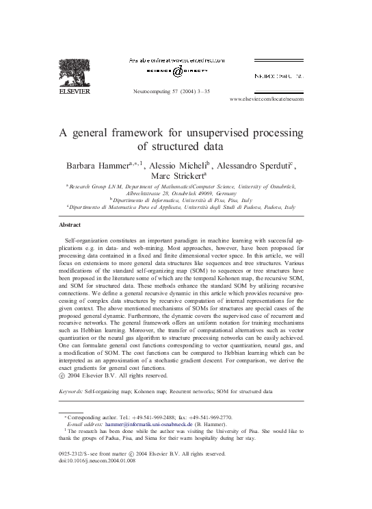 (PDF) A general framework for unsupervised processing of structured data
