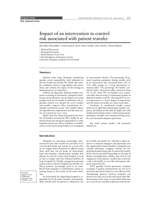 (PDF) Impact of an intervention to control risk associated with patient ...