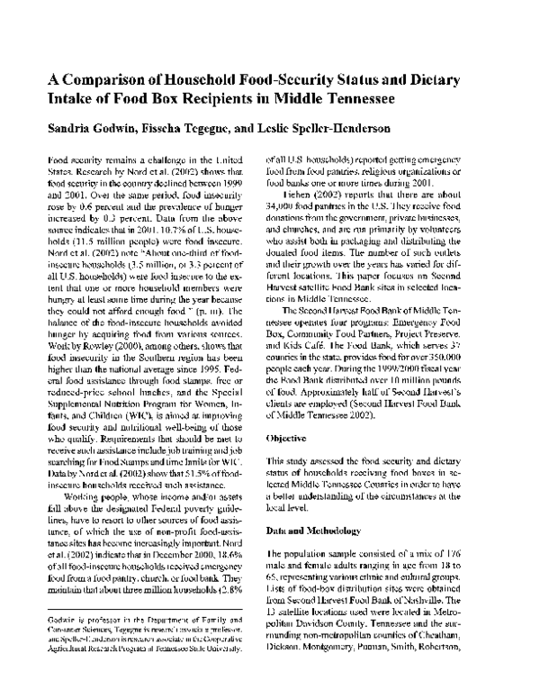 (PDF) A Comparison of Household Food-Security Status and Dietary Intake ...