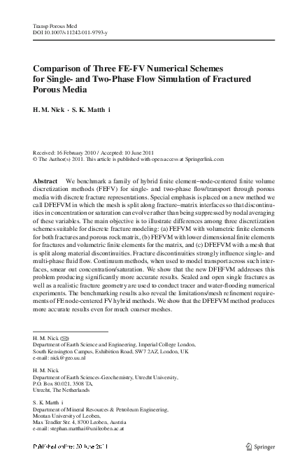 (PDF) Comparison of Three FE-FV Numerical Schemes for Single- and Two ...