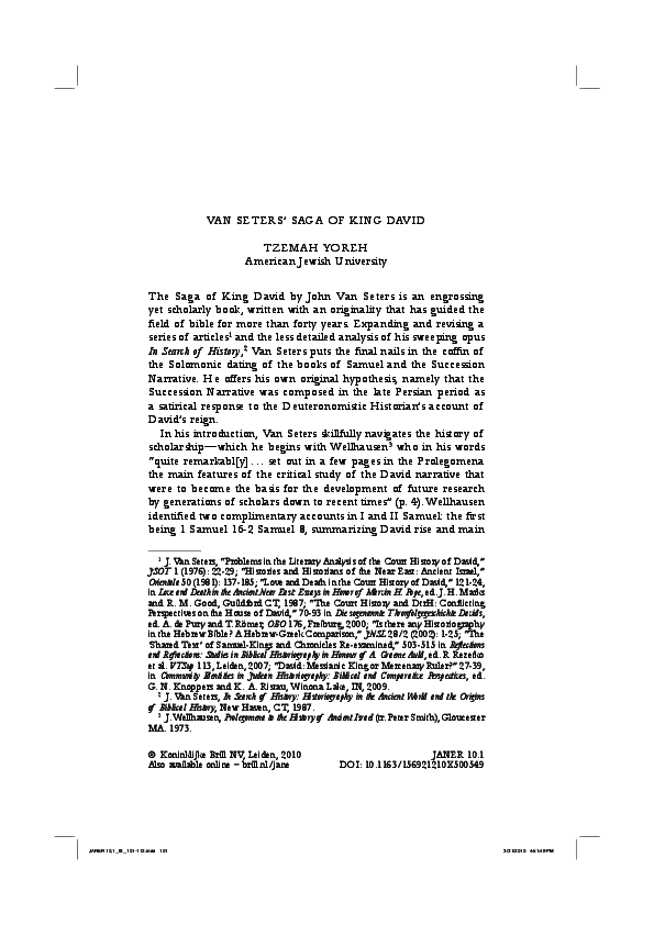 (PDF) Review of Van Seters' Saga of King David
