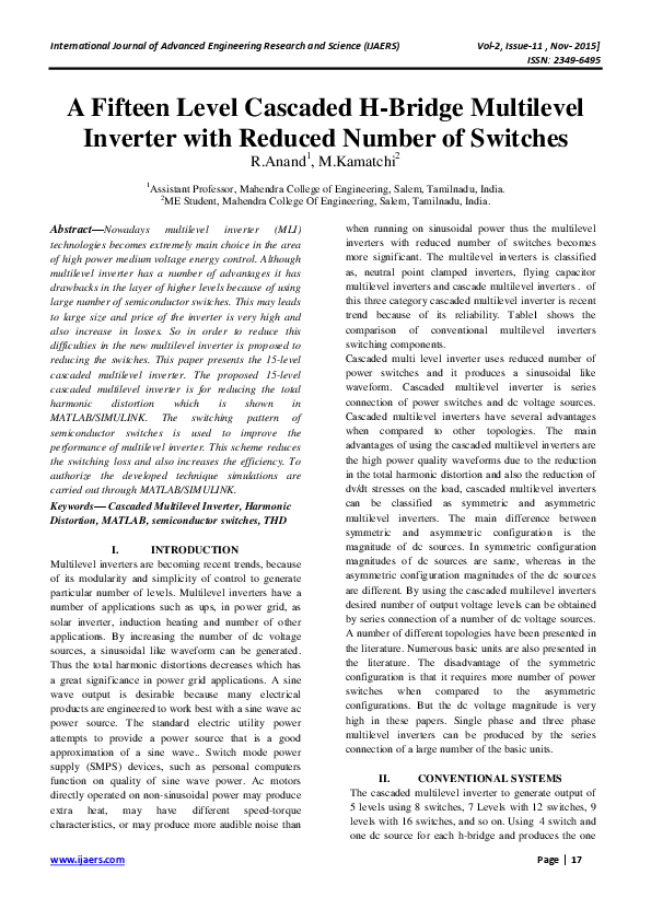 (PDF) A Fifteen Level Cascaded H-Bridge Multilevel Inverter with ...