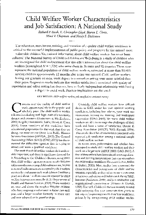  PDF Child Welfare Worker Characteristics And Job Satisfaction A National Study Mimi Chapman 