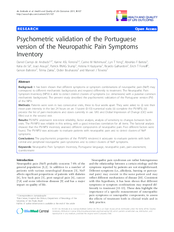 (PDF) F264 PSYCHOMETRIC VALIDATION OF THE PORTUGUESE VERSION OF THE ...