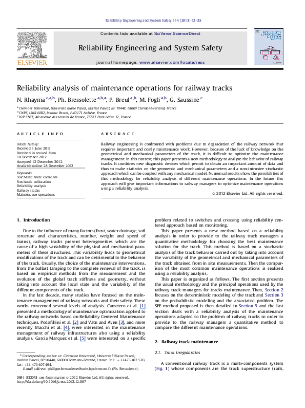 (PDF) Reliability analysis of maintenance operations for railway tracks