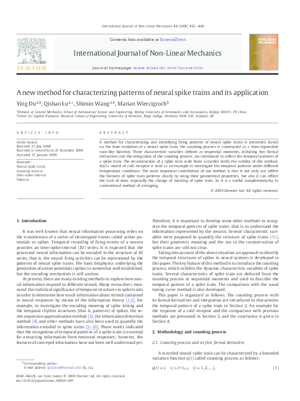 (PDF) A new method for characterizing patterns of neural spike trains ...