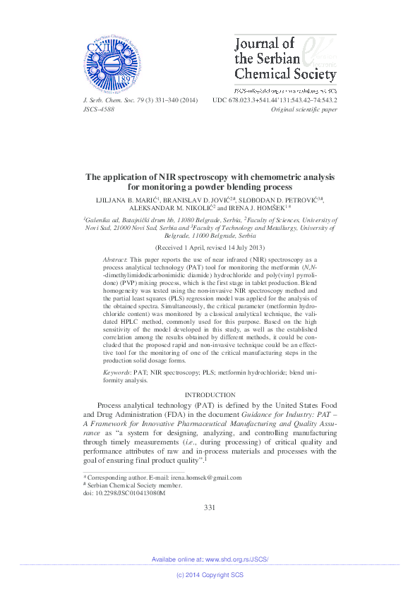 (PDF) The application of NIR spectroscopy with chemometric analysis for ...