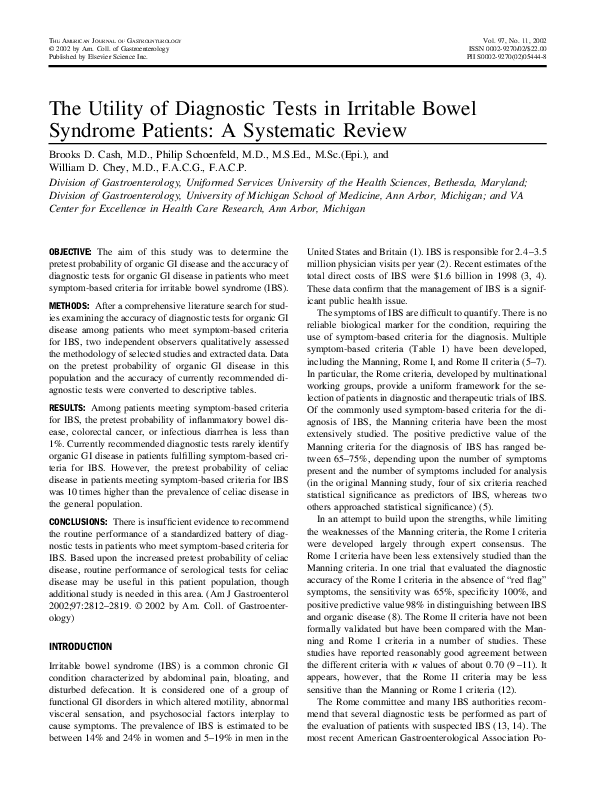 (PDF) The utility of diagnostic tests in irritable bowel syndrome