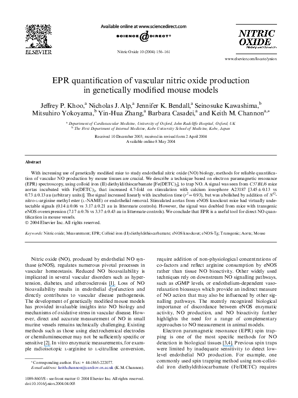 (PDF) EPR quantification of vascular nitric oxide production in ...