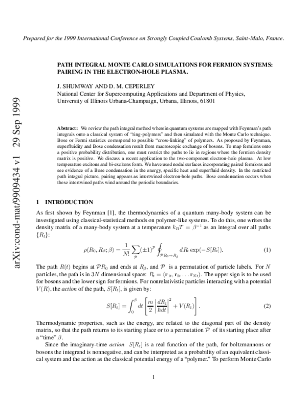 (PDF) Path integral Monte Carlo simulations for fermion systems ...