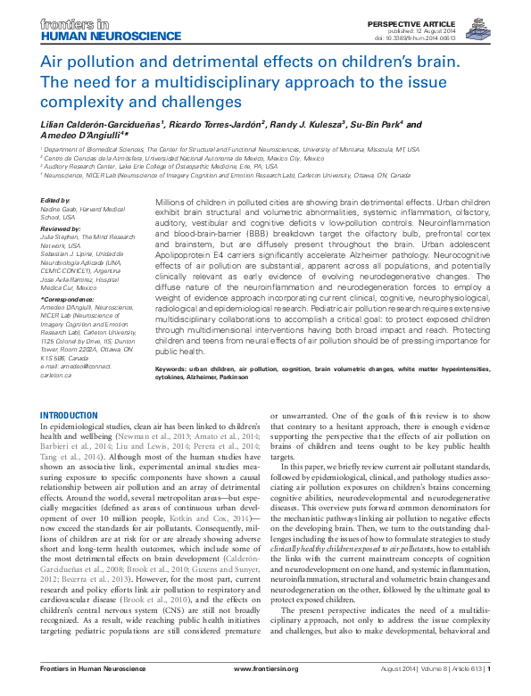 (PDF) Air pollution and detrimental effects on childrenâ€™s brain. The ...