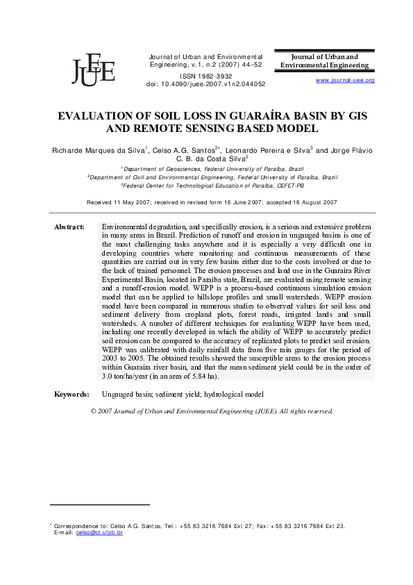 (PDF) EVALUATION OF SOIL LOSS IN GUARAÍRA BASIN BY GIS AND REMOTE ...