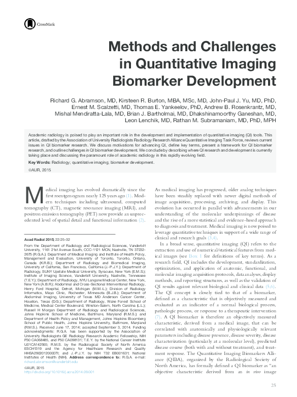 (PDF) Methods and Challenges in Quantitative Imaging Biomarker Development