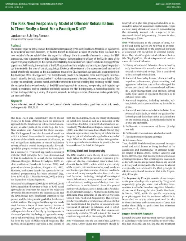 (PDF) The risk need responsivity model of offender rehabilitation: Is ...