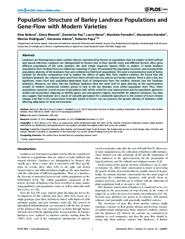 (PDF) Population Structure of Barley Landrace Populations and Gene-Flow ...