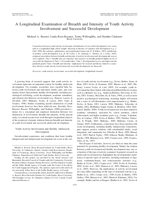 (PDF) A longitudinal examination of breadth and intensity of youth ...