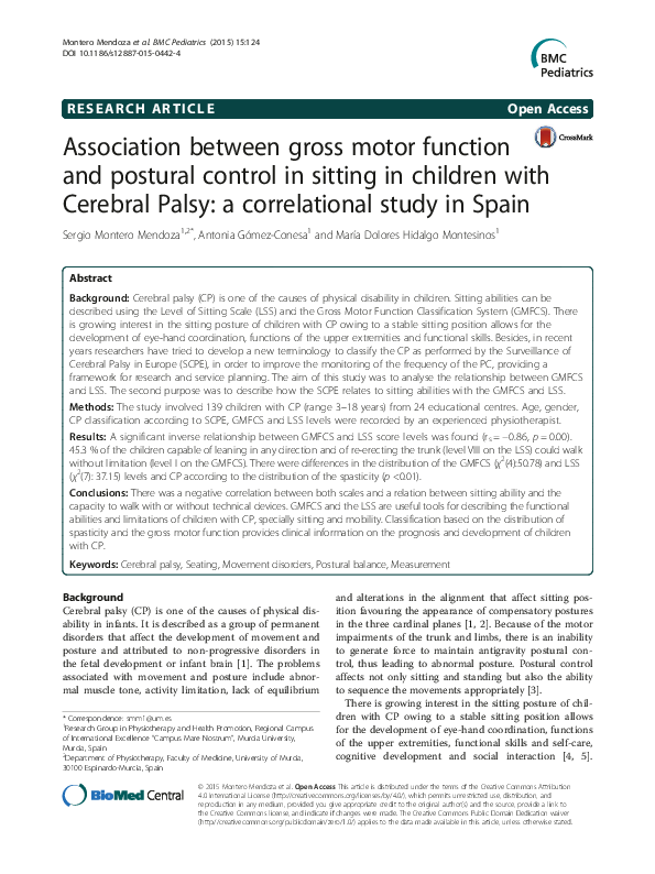 (PDF) Association between gross motor function and postural control in ...