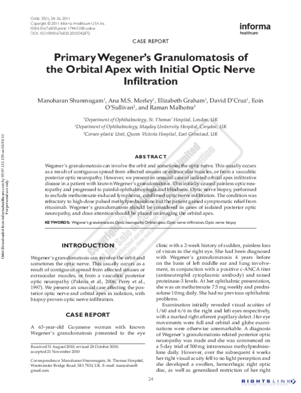 (PDF) Primary Wegener’s Granulomatosis of the Orbital Apex with Initial ...
