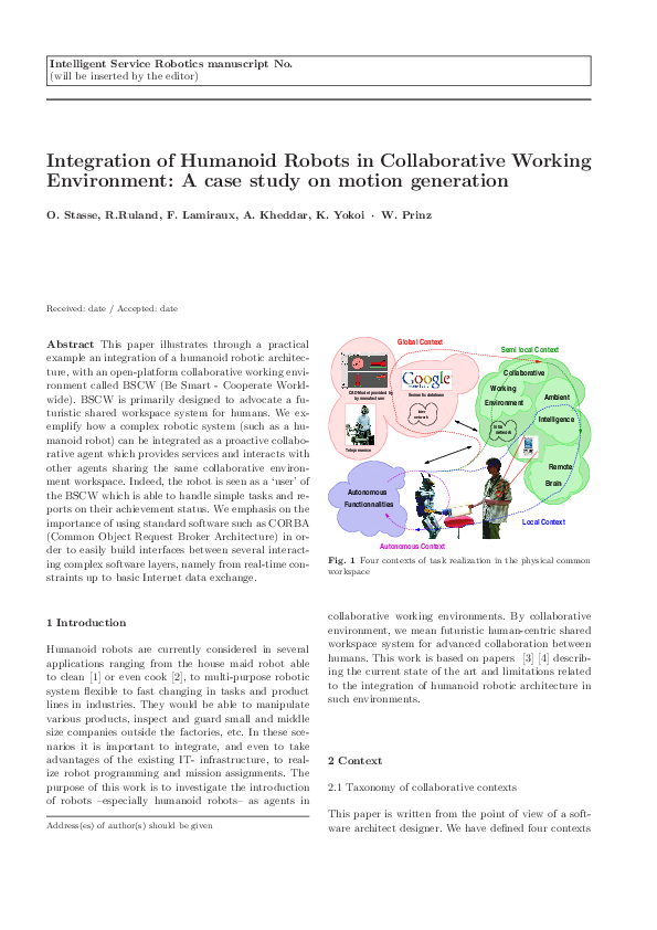 (PDF) Integration of humanoid robots in collaborative working ...