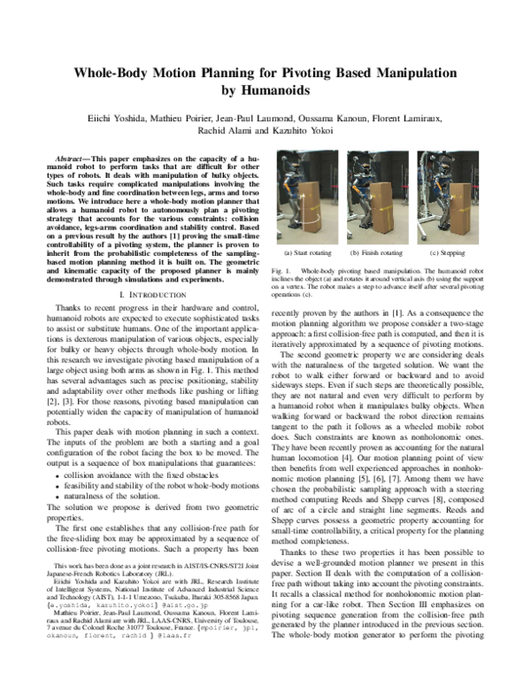 (PDF) Whole-body motion planning for pivoting based manipulation by ...