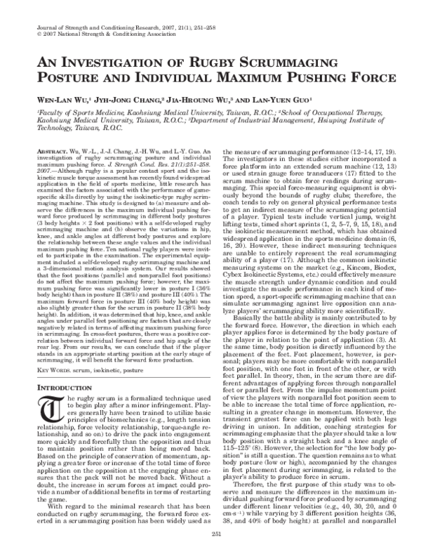 (PDF) An investigation of rugby scrummaging posture and individual ...