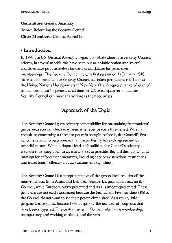 (PDF) The Reform of the Security Council. Model of the United Nations