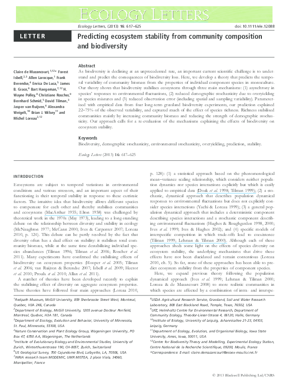 (PDF) Predicting ecosystem stability from community composition and ...