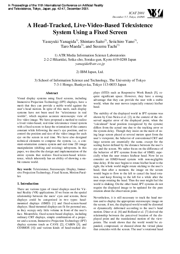 (PDF) A HeadTracked, LiveVideoBased Telexistence System Using a