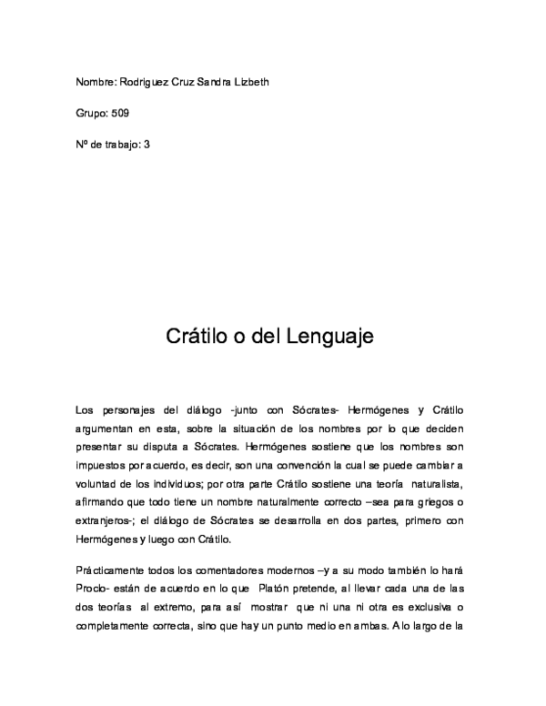 (DOC) CRATILO O DEL LENGUAJE