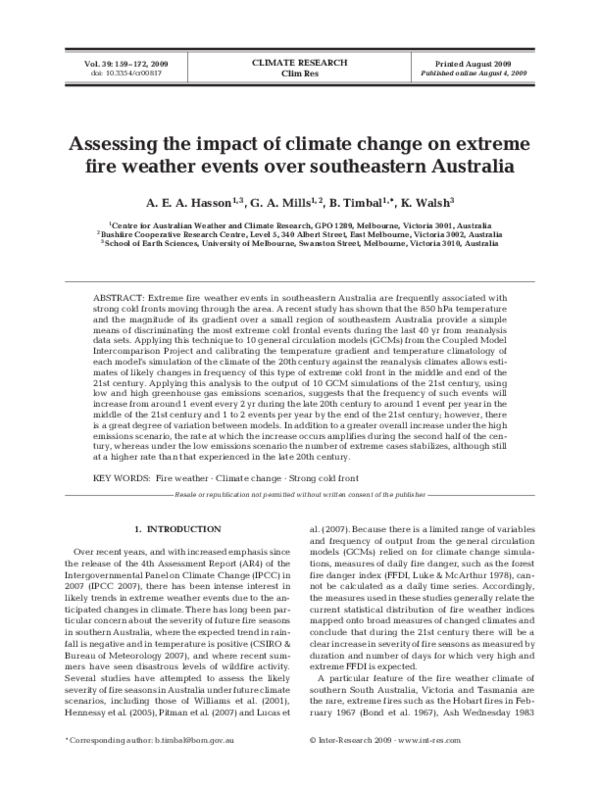 (PDF) Assessing the impact of climate change on extreme fire weather ...