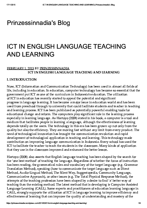 (PDF) ICT IN ENGLISH LANGUAGE TEACHING AND LEARNING Prinzessinnadias Blog