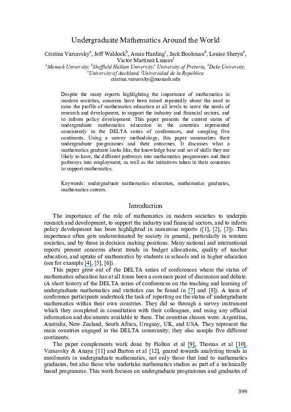 (PDF) Undergraduate Mathematics Around the World