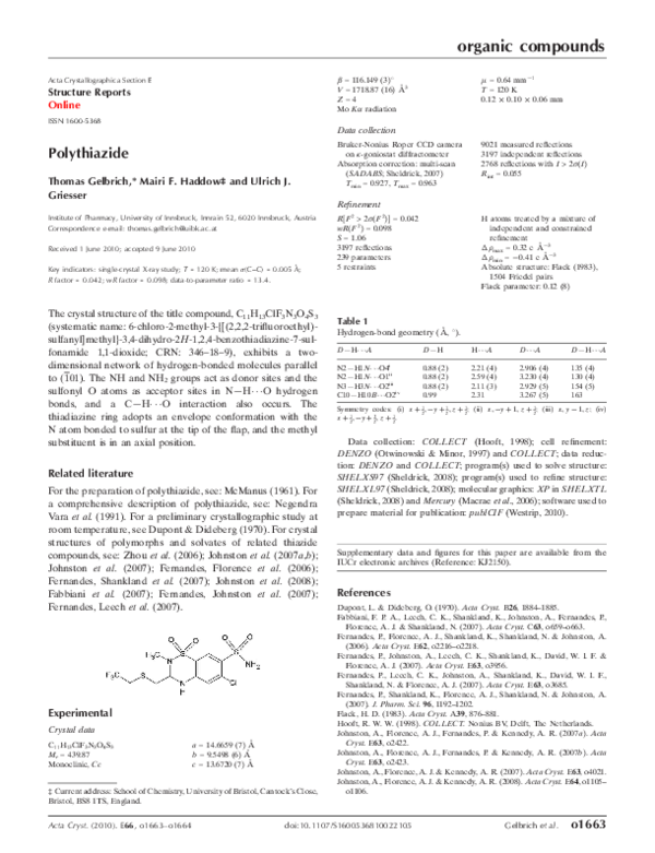 (PDF) Polythiazide | Thomas Gelbrich and Ulrich Griesser - Academia.edu