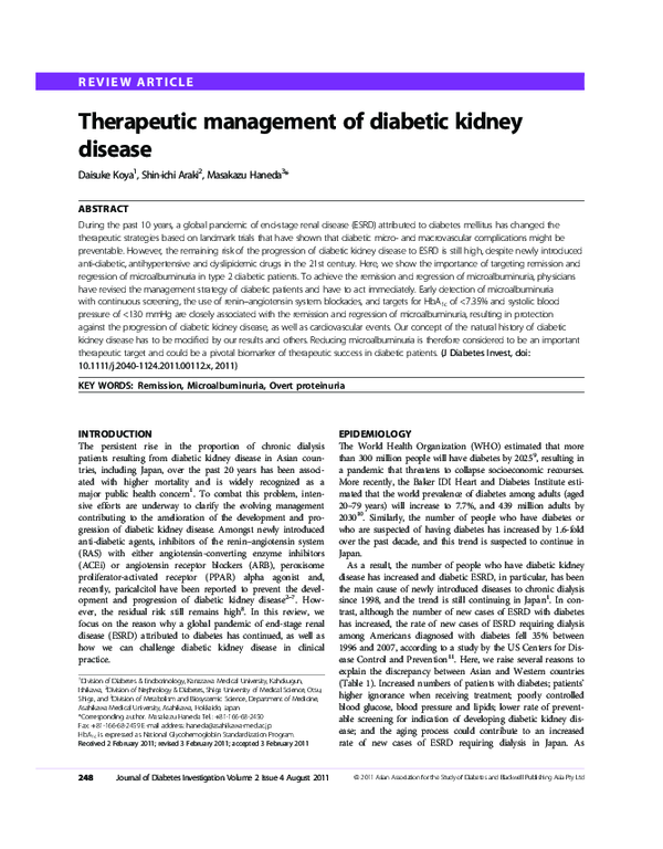 (PDF) Therapeutic management of diabetic kidney disease
