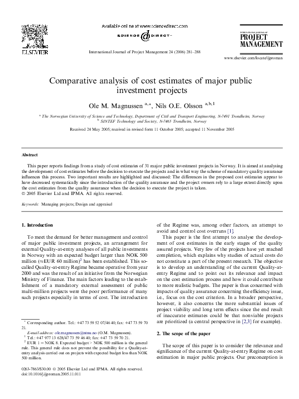 (PDF) Comparative analysis of cost estimates of major public investment ...