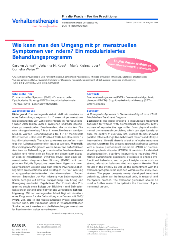 Pdf Wie Kann Man Den Umgang Mit Pr Menstruellen Symptomen Ver